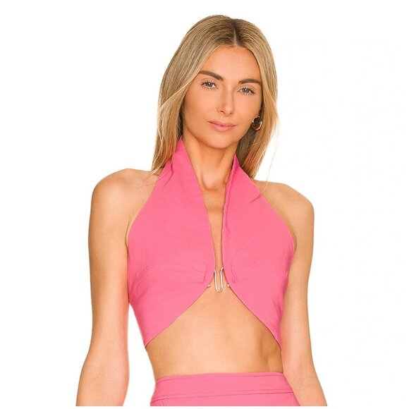 cult gaia Tops - Cult Gaia Diem Top Halter Neck Open Back Front Gold Tone Hook Blossom Large